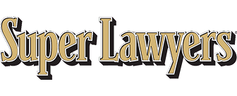 Super Lawyers logo in gold and white, featuring bold text, representing top-tier legal professionals and recognition.