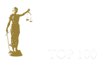 Lady Justice silhouette with Top 100 text, symbolizing excellence in legal services or ranking achievements.