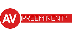 AV Preeminent logo in red and white, symbolizing top legal industry rating.